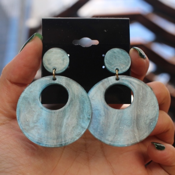 Blue Bohemian geometric round hoops acrylic Circle - Picture 3 of 7